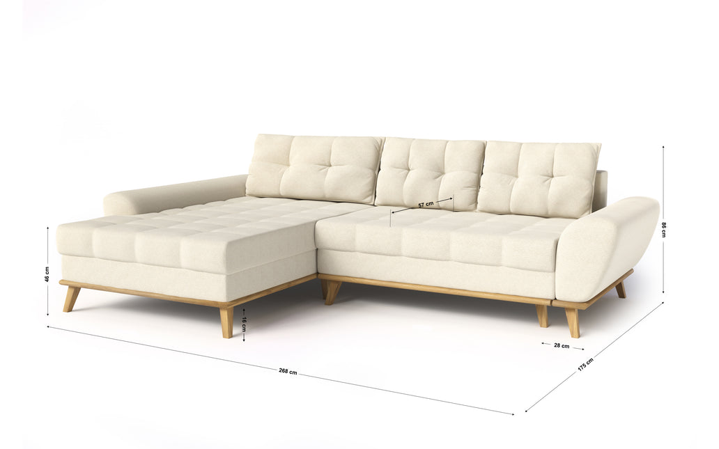 Baltico Beige Modern Corner Sofa Bed - Left