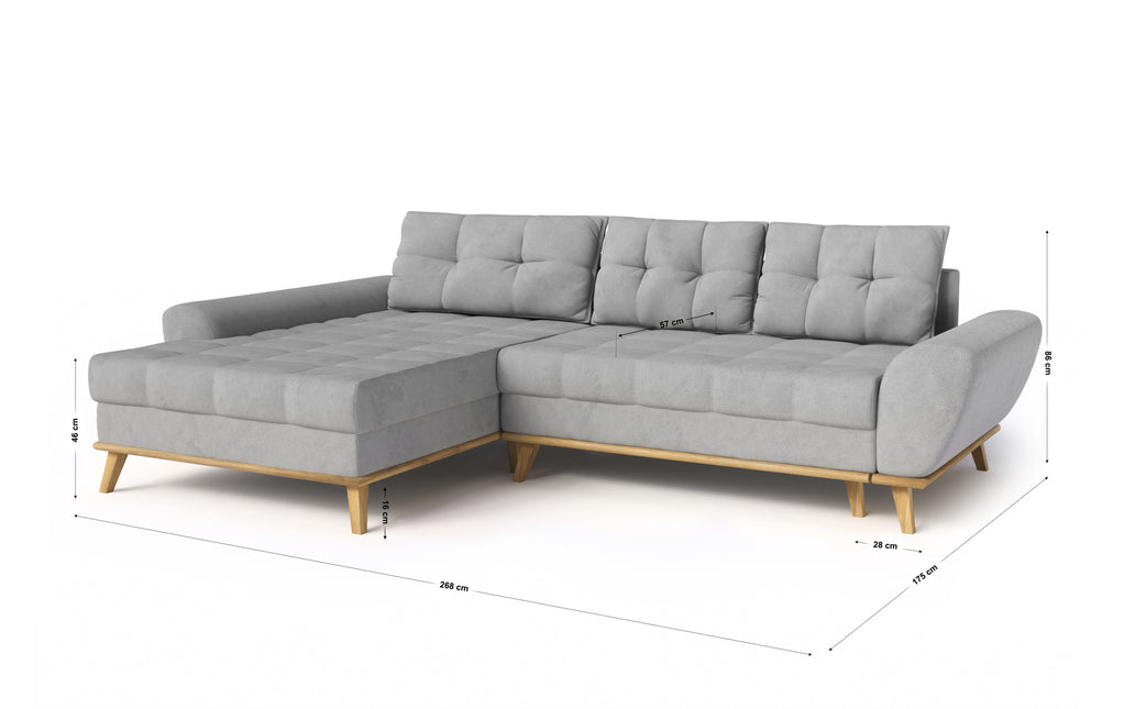 Baltico Gray Modern Corner Sofa Bed - Left