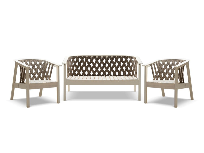 Garden Furniture Set, "Catalina", 4 Seats, Gold Pattern - Brown/White