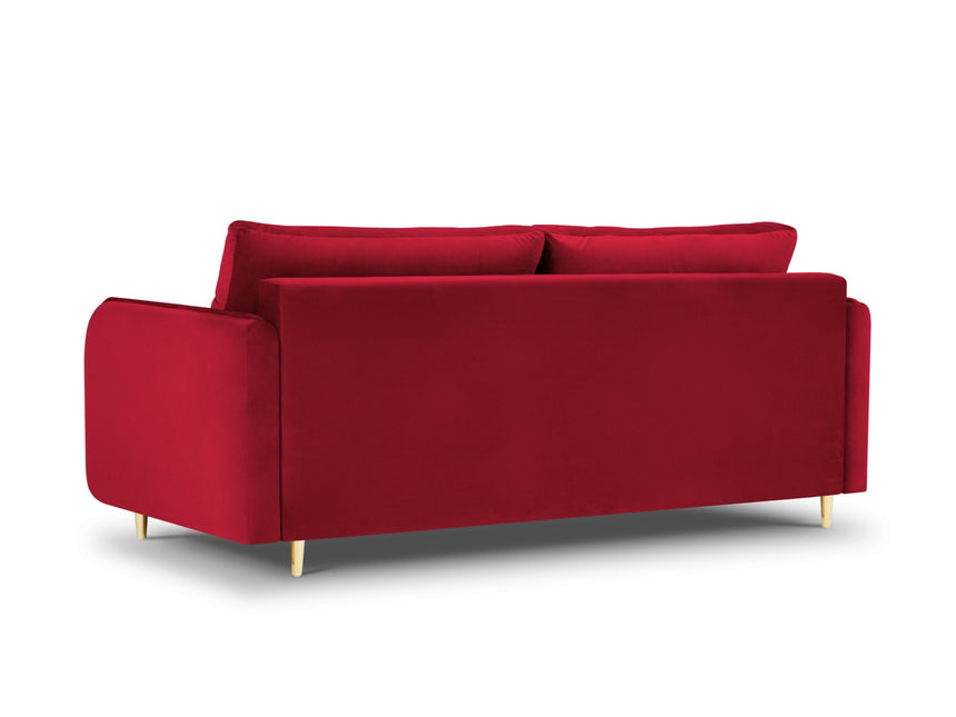 Velvet sofa with bed function, Napoli, 3-seater, red