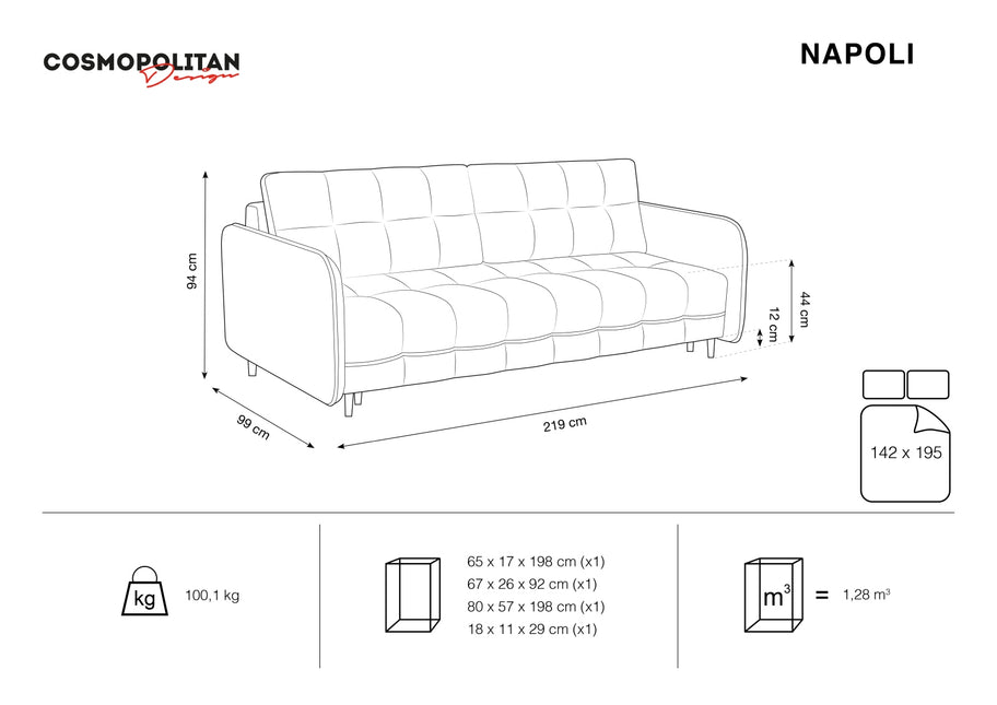 Velvet sofa with bed function, Napoli, 3-seater, red