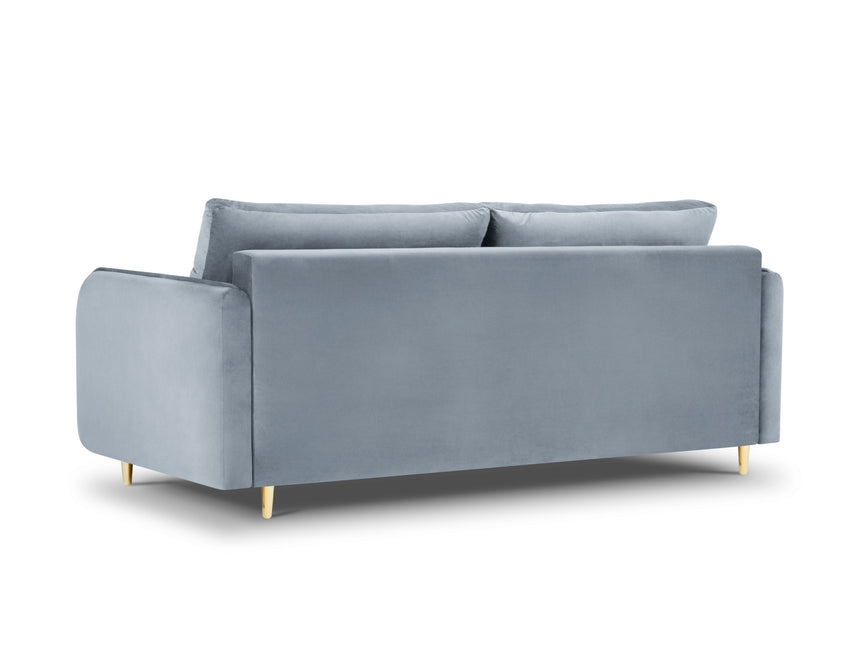Velvet sofa with bed function, Napoli, 3-seater, light blue