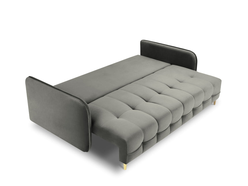 Velvet sofa with bed function, Napoli, 3-seater, light gray