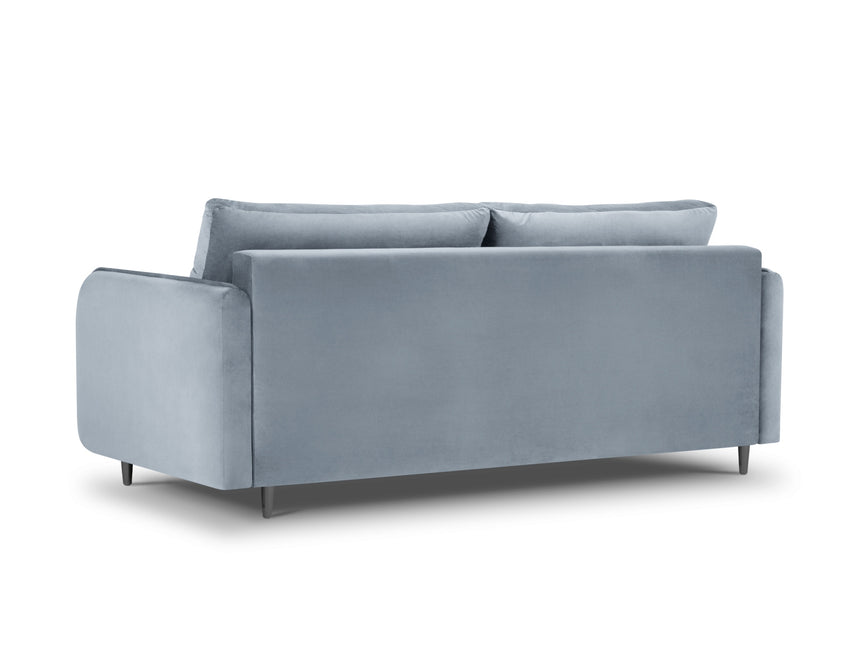 Velvet sofa with bed function, Napoli, 3-seater, light blue