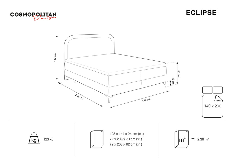 Box spring bed set: headboard + box springs/mattress + top mattress, Eclipse, light gray