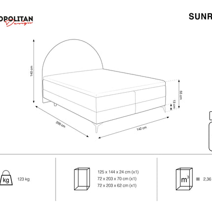 Box spring bed set: headboard + box spring/mattress + top mattress, Sunrise, light blue