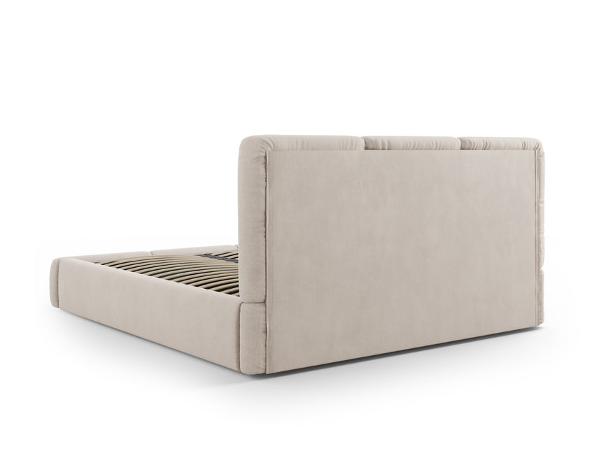 Storage bed with headboard, Nicolas, beige