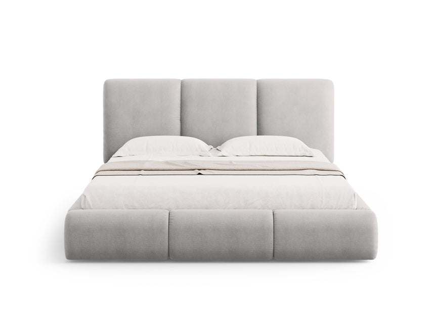Storage bed with headboard, Nicolas, light gray