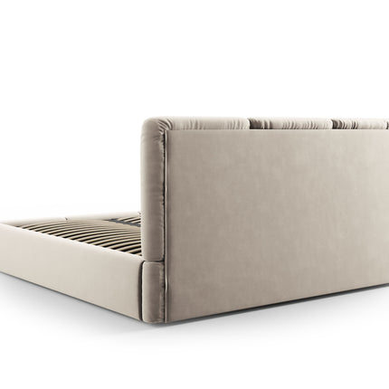 Velvet bed with storage and headboard, Nicolas, light beige