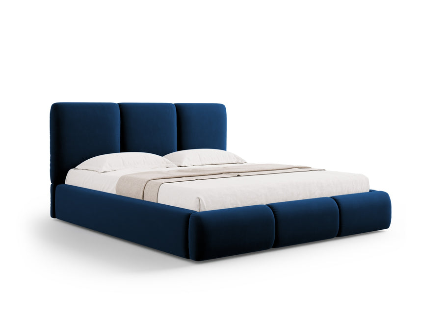 Velvet bed with storage and headboard, Nicolas, royal blue