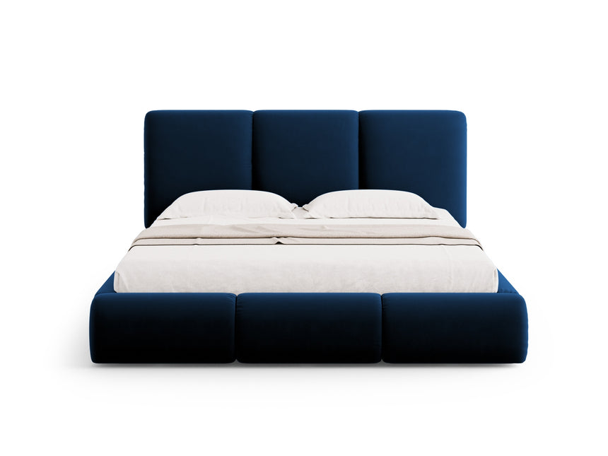 Velvet bed with storage and headboard, Nicolas, royal blue