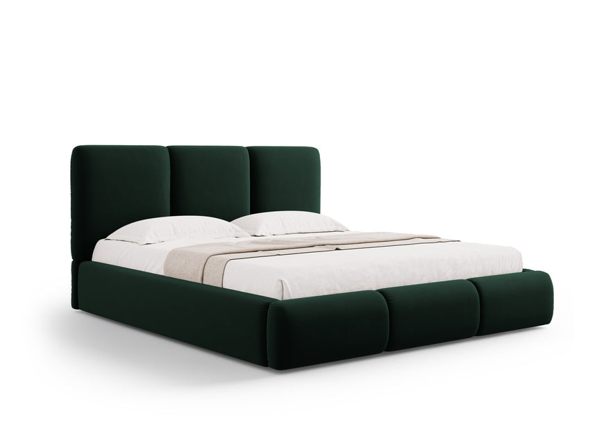 Velvet bed with storage and headboard, Nicolas, bottle green
