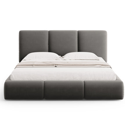 Velvet bed with storage and headboard, Nicolas, light gray 1