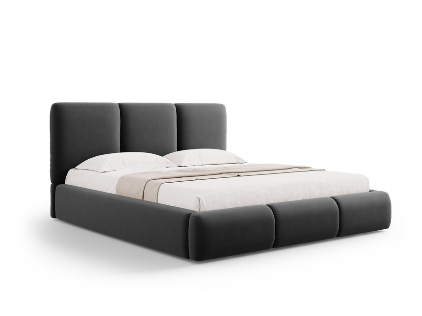 Velvet bed with storage space and headboard, Nicolas, dark gray