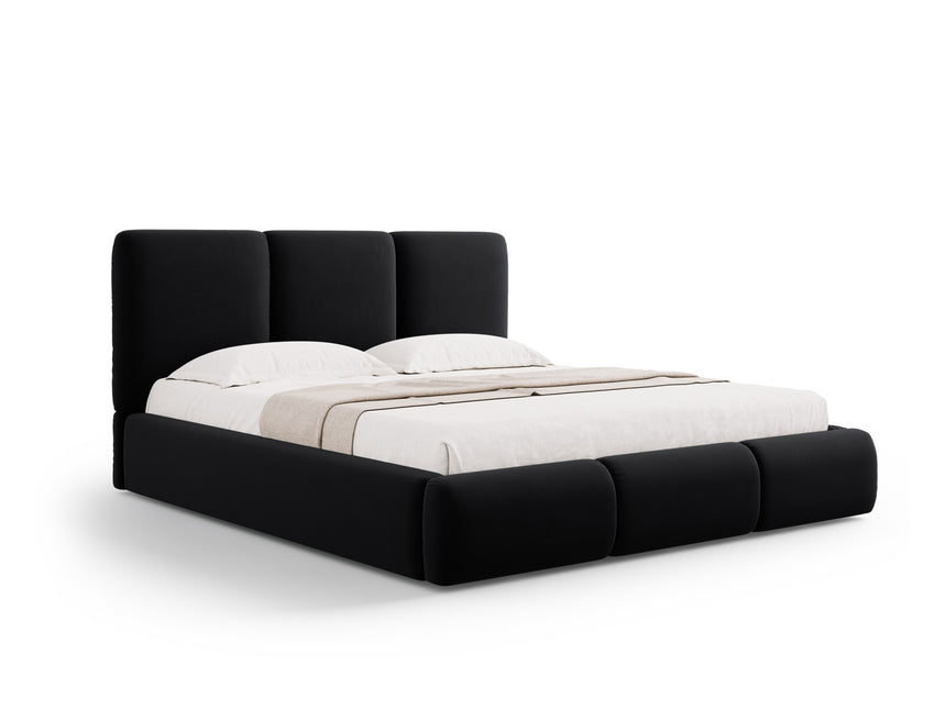 Velvet bed with storage space and headboard, Nicolas, black