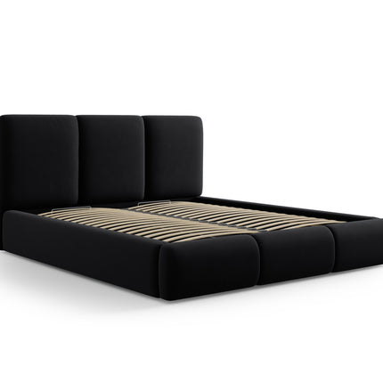 Velvet bed with storage space and headboard, Nicolas, black