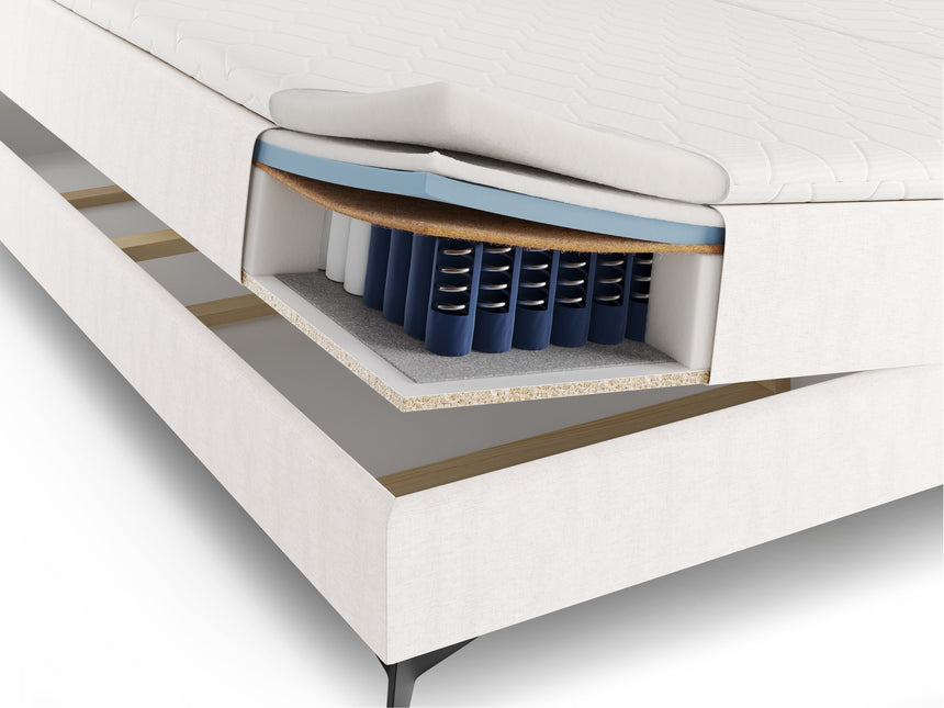 Box spring bed set: headboard + box spring/mattress + top mattress, Sunrise, light beige