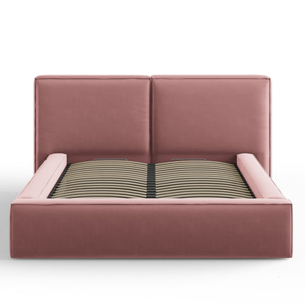 Velvet bed with storage space and headboard, Arendal, .5, pink