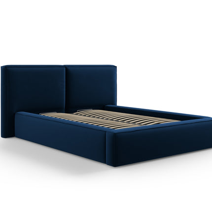 Velvet bed with storage and headboard, Arendal, .5, royal blue