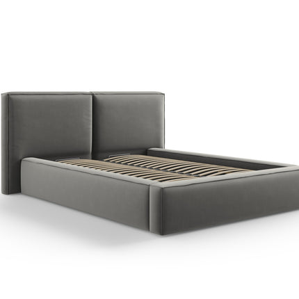 Velvet bed with storage space and headboard, Arendal, .5, light gray