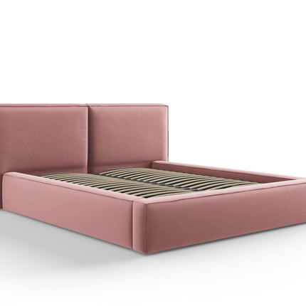 Velvet bed with storage space and headboard, Arendal, .5, pink
