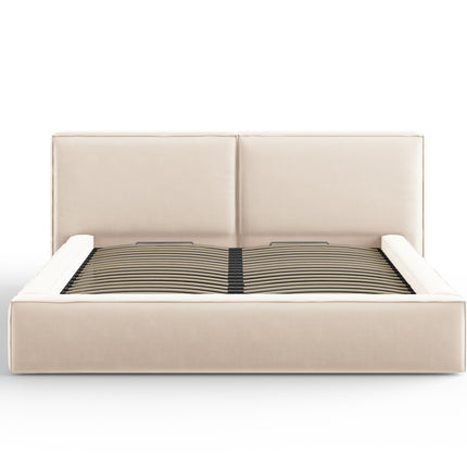 Velvet bed with storage space and headboard, Arendal, .5, light beige
