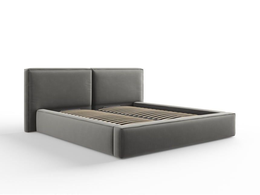 Velvet bed with storage space and headboard, Arendal, .5, light gray