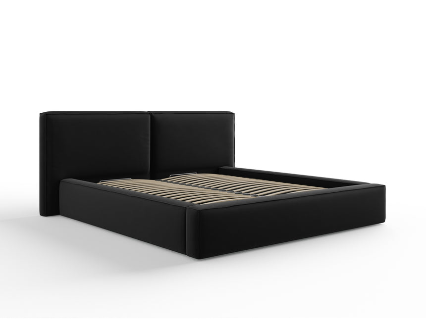 Velvet bed with storage space and headboard, Arendal, .5, black