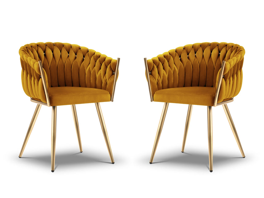Set of 2 velvet chairs, Shirley, yellow