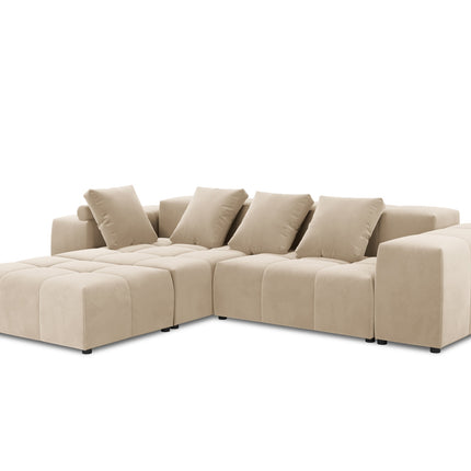 Velvet modular reversible corner sofa, Rome, 5-seater, beige