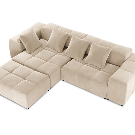Velvet modular reversible corner sofa, Rome, 5-seater, beige