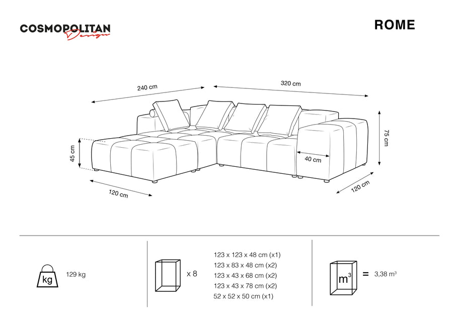 Velvet modular reversible corner sofa, Rome, 5-seater, bottle green