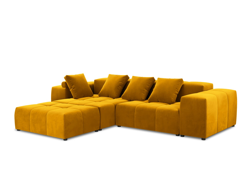 Velvet modular reversible corner sofa, Rome, 5-seater, yellow