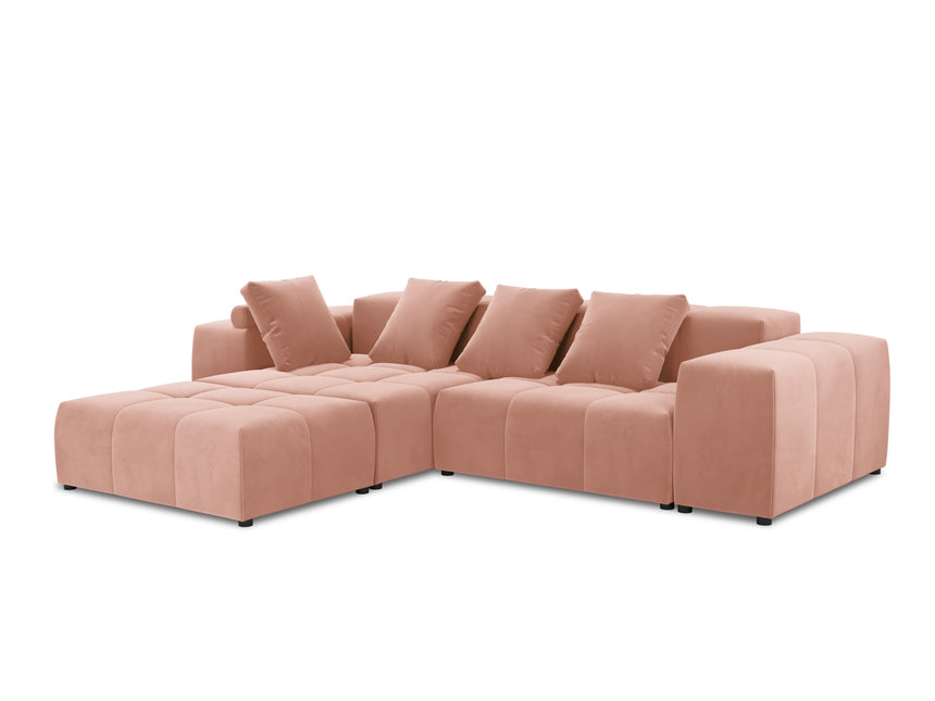 Velvet modular reversible corner sofa, Rome, 5-seater, pink