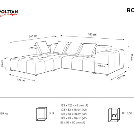 Velvet modular reversible corner sofa, Rome, 5-seater, red