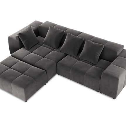 Velvet modular reversible corner sofa, Rome, 5-seater, dark gray