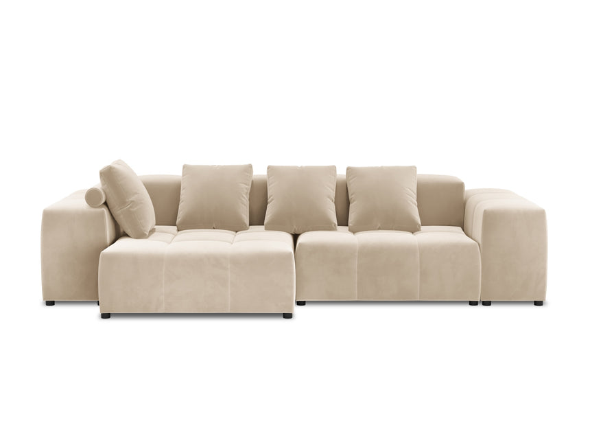 Velvet modular reversible corner sofa, Rome, 4-seater, beige