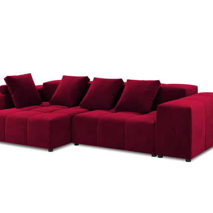 Velvet modular reversible corner sofa, Rome, 4-seater, red