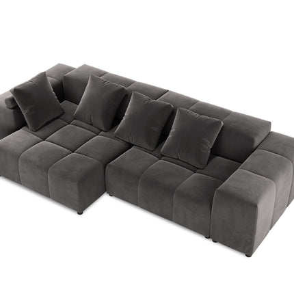 Velvet modular reversible corner sofa, Rome, 4-seater, dark gray