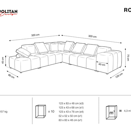 Velvet modular reversible corner sofa, Rome, 7-seater, beige