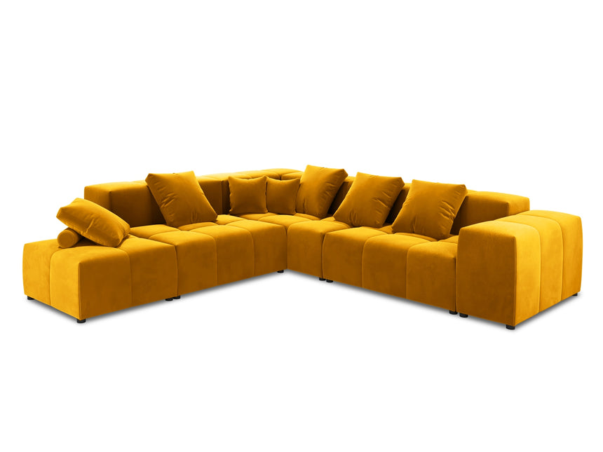 Velvet modular reversible corner sofa, Rome, 7-seater, yellow