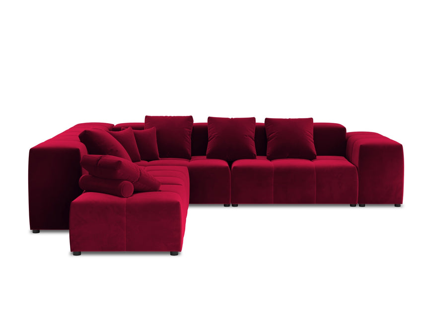Velvet modular reversible corner sofa, Rome, 7-seater, red