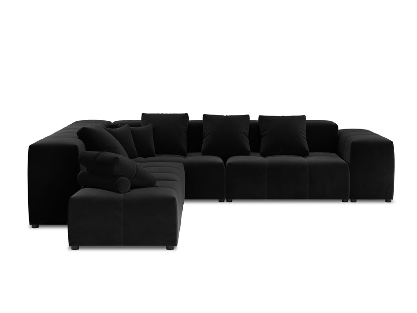 Velvet modular reversible corner sofa, Rome, 7-seater, black