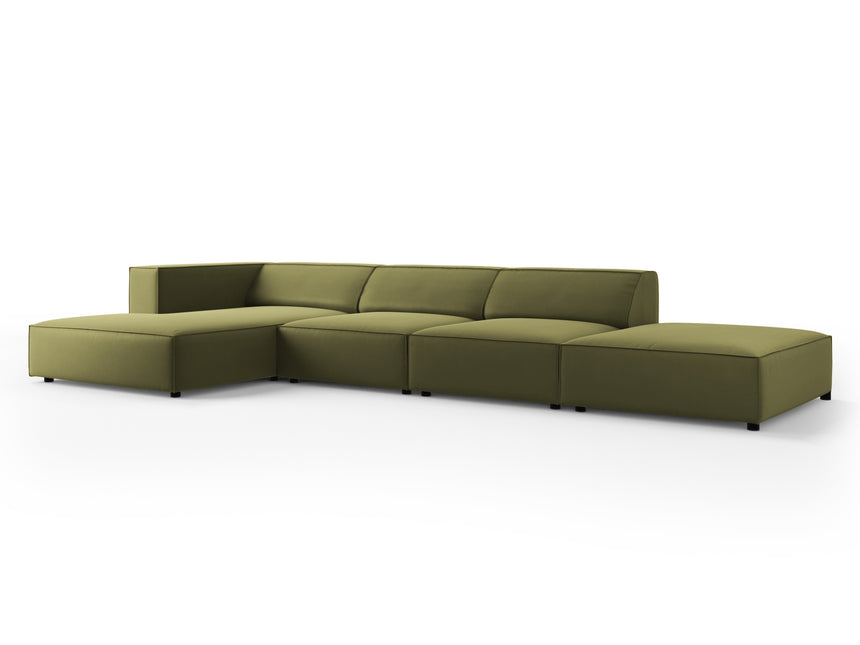 Velvet corner sofa left, Arendal, 5-seater, light green