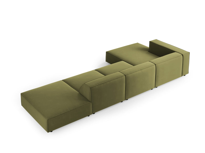 Velvet corner sofa left, Arendal, 5-seater, light green