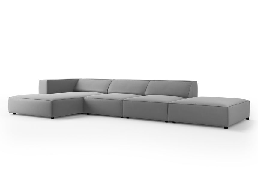 Velvet corner sofa left, Arendal, 5-seater, light gray