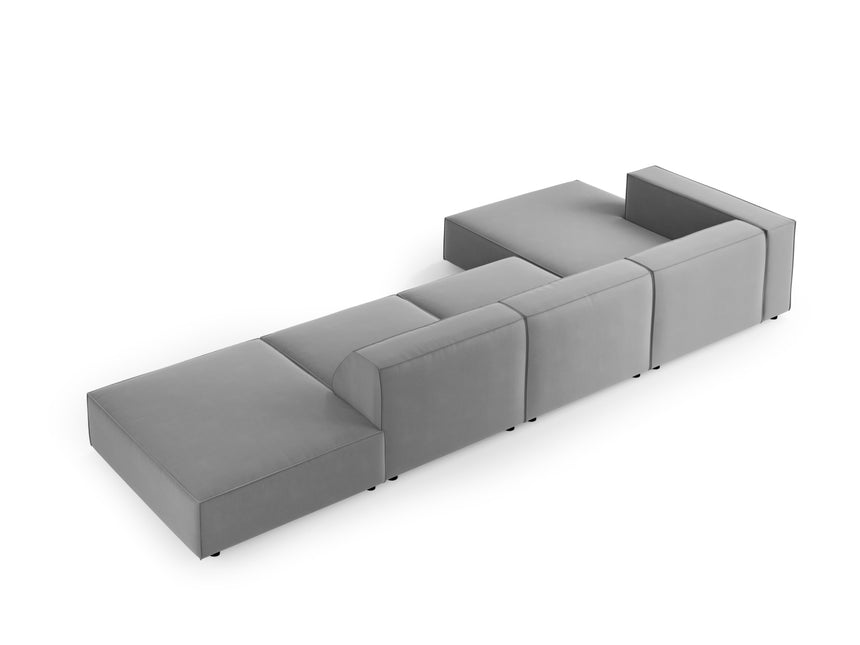 Velvet corner sofa left, Arendal, 5-seater, light gray