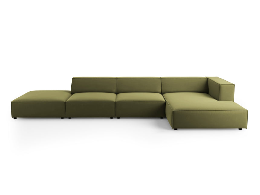 Velvet corner sofa right, Arendal, 5-seater, light green
