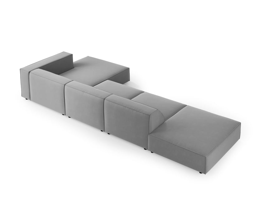 Velvet corner sofa right, Arendal, 5-seater, light gray