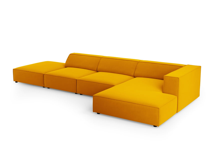 Velvet corner sofa right, Arendal, 5-seater, yellow